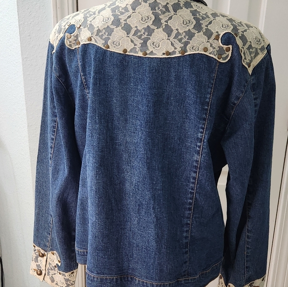 Denim Jacket with Lace Accents - Picture 4 of 7